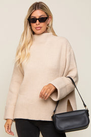 Beige Mock Neck Chunky Knit Sweater