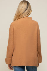 Camel Mock Neck Chunky Knit Maternity Sweater