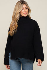 Black Mock Neck Chunky Knit Maternity Sweater