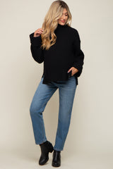 Black Mock Neck Chunky Knit Maternity Sweater