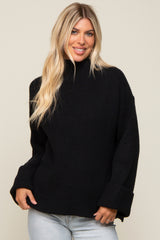 Black Mock Neck Chunky Knit Maternity Sweater