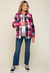 Pink Plaid Maternity Shirt Jacket