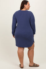 Navy Rib Knit Long Sleeve Plus Dress