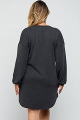 Charcoal Rib Knit Long Sleeve Maternity Plus Dress