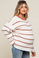 Mocha Striped Boat Neck Maternity Sweater