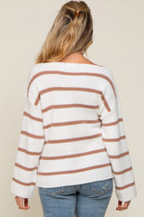 Mocha Striped Boat Neck Maternity Sweater