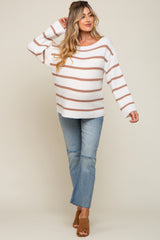 Mocha Striped Boat Neck Maternity Sweater