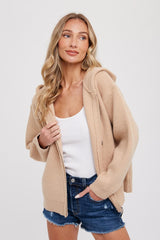 Taupe Zip Up Hooded Maternity Cardigan