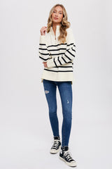 Ivory Striped Half Zip Sweater