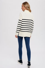 Ivory Striped Half Zip Sweater