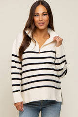 Ivory Striped Half Zip Maternity Sweater