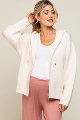 Cream Zip Up Hooded Maternity Cardigan