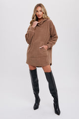 Mocha Fleece Hooded Long Sweater