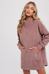 Mauve Fleece Hooded Long Maternity Sweater