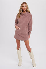 Mauve Fleece Hooded Long Sweater