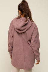 Mauve Fleece Hooded Long Maternity Sweater