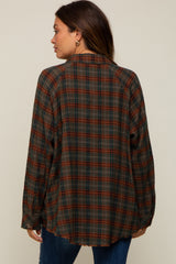 Olive Plaid Button Down Raw Edge Maternity Flannel Top