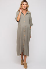 Olive Oversized Button Down Maternity Midi Dress