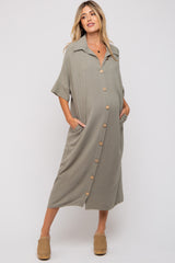 Olive Oversized Button Down Maternity Midi Dress