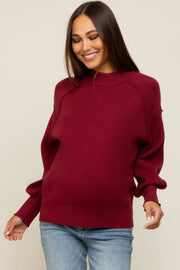 Burgundy Knit Long Sleeve Mock Neck Maternity Top