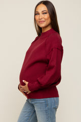 Burgundy Knit Long Sleeve Mock Neck Maternity Top