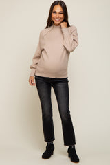 Beige Knit Long Sleeve Mock Neck Maternity Top