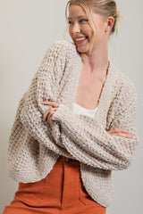 Beige Cropped Chunky Open Knit Maternity Cardigan