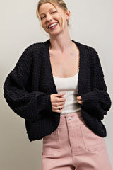 Black Cropped Chunky Open Knit Maternity Cardigan