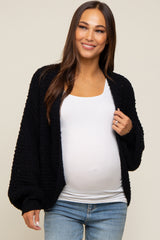 Black Cropped Chunky Open Knit Maternity Cardigan