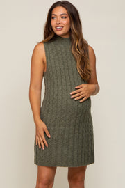 Olive Cable Knit Maternity Mini Sweater Dress