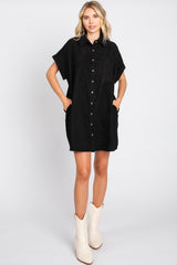 Black Ribbed Button Down Maternity Mini Dress