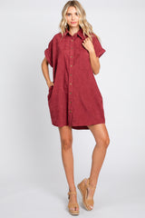 Burgundy Ribbed Button Down Mini Dress