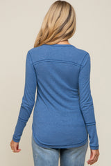 Blue Long Sleeve Knit Curved Hem Maternity Top