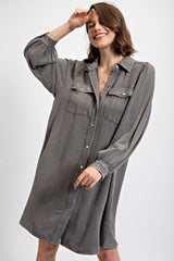 Charcoal Vintage Wash Maternity Shirt Dress