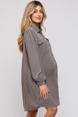 Charcoal Vintage Wash Maternity Shirt Dress