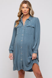 Navy Vintage Wash Maternity Shirt Dress