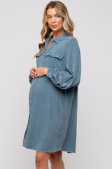 Navy Vintage Wash Maternity Shirt Dress