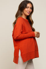 Orange Dolman Sleeve Side Slit Maternity Sweater