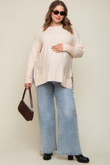 Ivory Dolman Sleeve Side Slit Maternity Plus Sweater