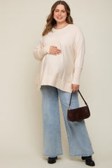 Ivory Dolman Sleeve Side Slit Maternity Plus Sweater