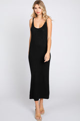 Black Ribbed Sleeveless Maternity Midi Dress