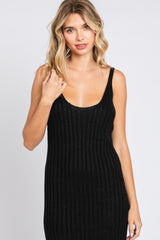 Black Ribbed Sleeveless Midi Dress