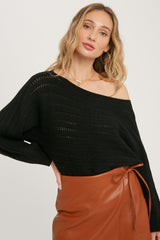 Black Crochet Dolman Sleeve Maternity Sweater