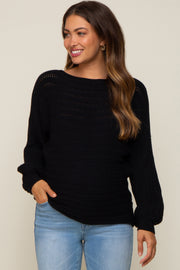 Black Crochet Dolman Sleeve Maternity Sweater