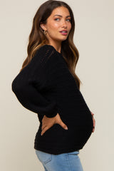 Black Crochet Dolman Sleeve Maternity Sweater