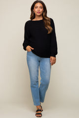 Black Crochet Dolman Sleeve Maternity Sweater