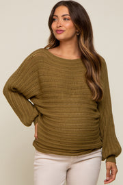 Olive Crochet Dolman Sleeve Maternity Sweater