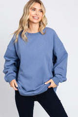 Blue Soft Knit Fleece Lined Maternity Sweatshirt