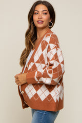 Camel Argyle Button Front Maternity Cardigan