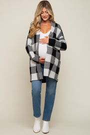 Black Plaid Shawl Maternity Cardigan